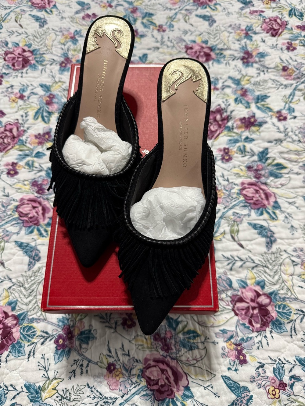 ANTONIO MELANI Black Jennifer Sumko Pointed-Toe Fringe Mules